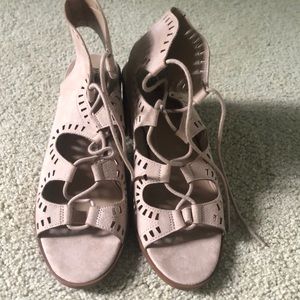 Tan Lace Up Heeled Sandals